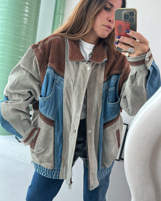 Blouson en daim&Jean vintage 2 en 1 - 1