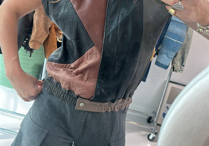 Veste en cuir patchwork années 80