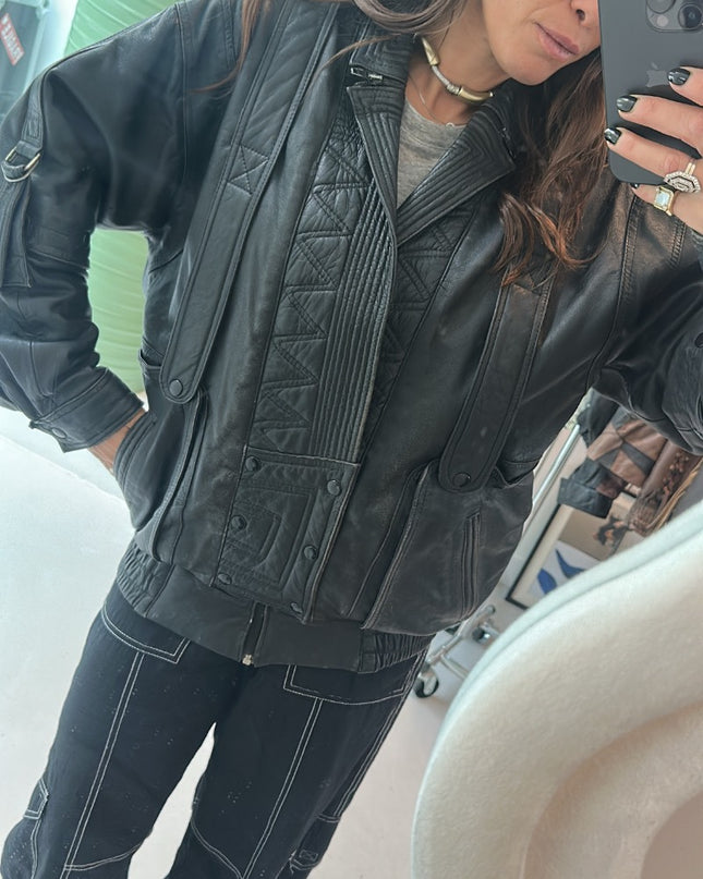 Veste en cuir rock noir