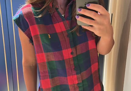 Vintage YSL Grunge Cut-Off Flannel Shirt size M - 2