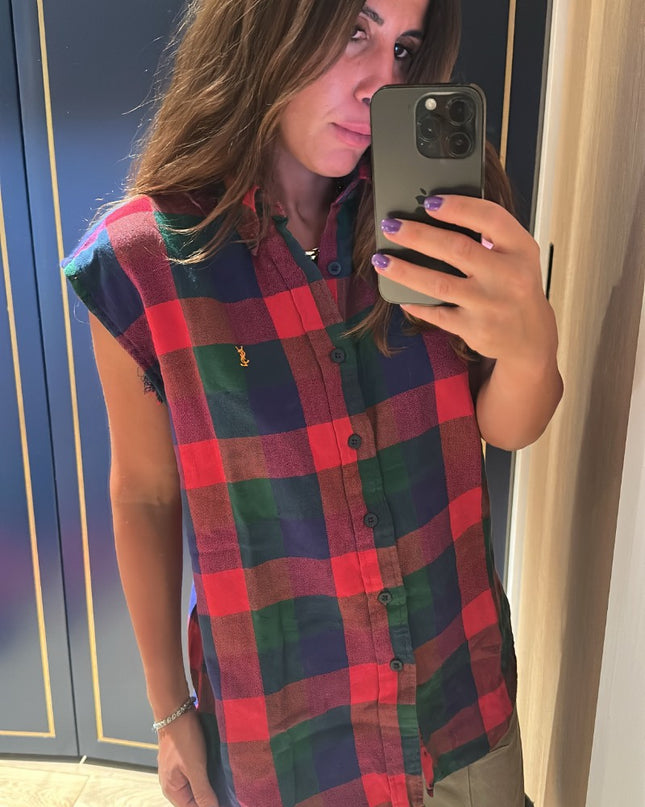 Vintage YSL Grunge Cut-Off Flannel Shirt size M - 2