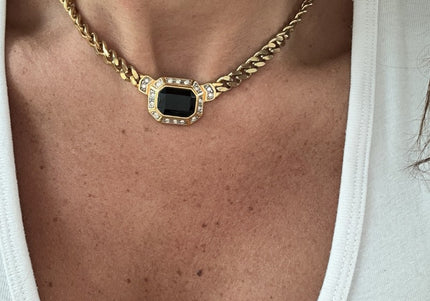 Collier ras du cou perle et strass 80 - 1