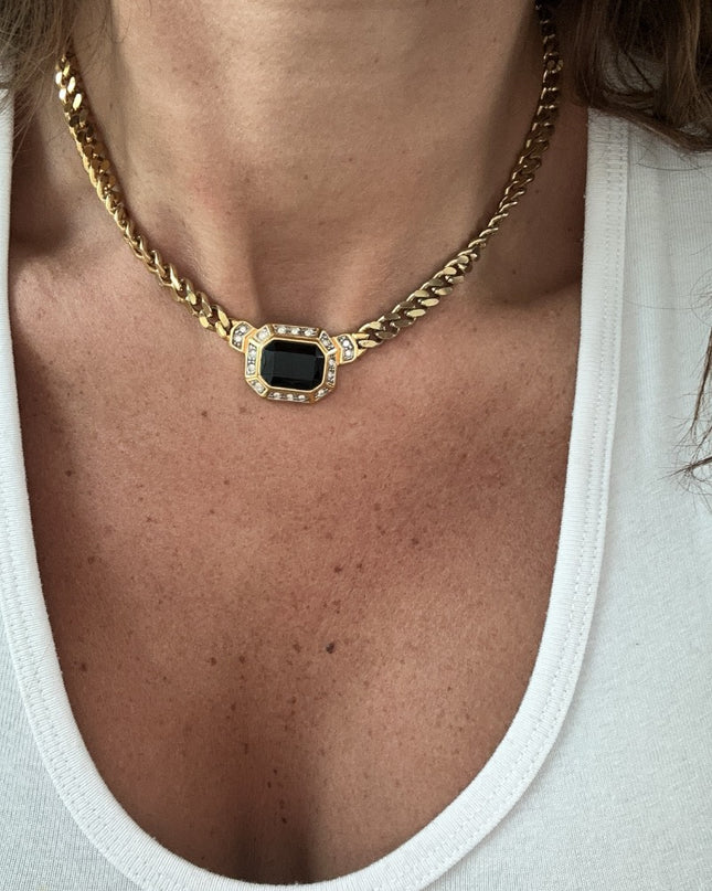 Collier ras du cou perle et strass 80 - 1