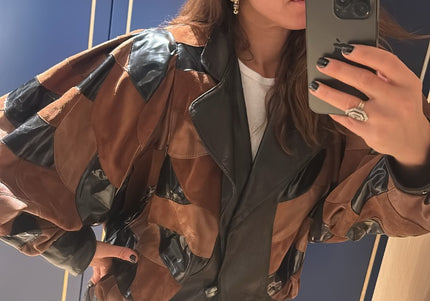 Veste en cuir patchwork vintage années 80 - 1