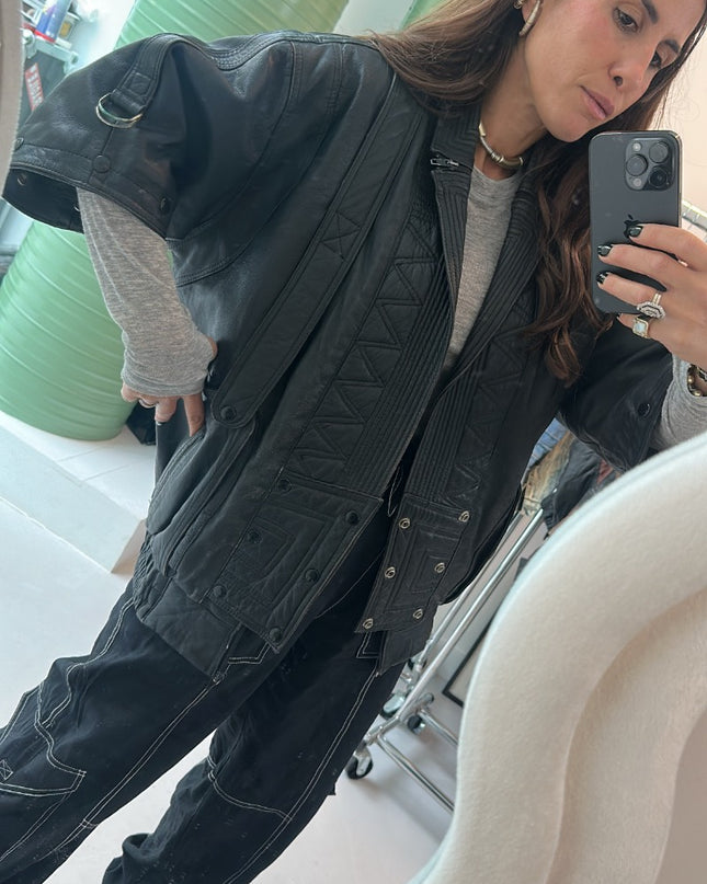 Veste en cuir rock noir