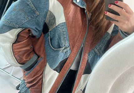Veste biker bimatière 90' - 3