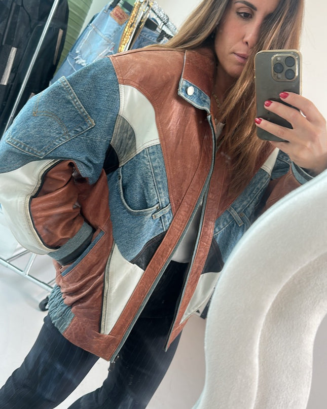 Veste biker bimatière 90' - 3