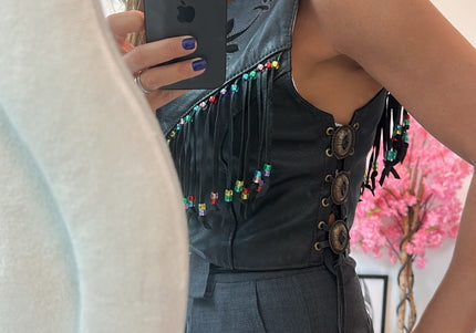 Top gilet en cuir custom femme - 4