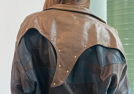Veste en cuir vintage courte patchwork - 5