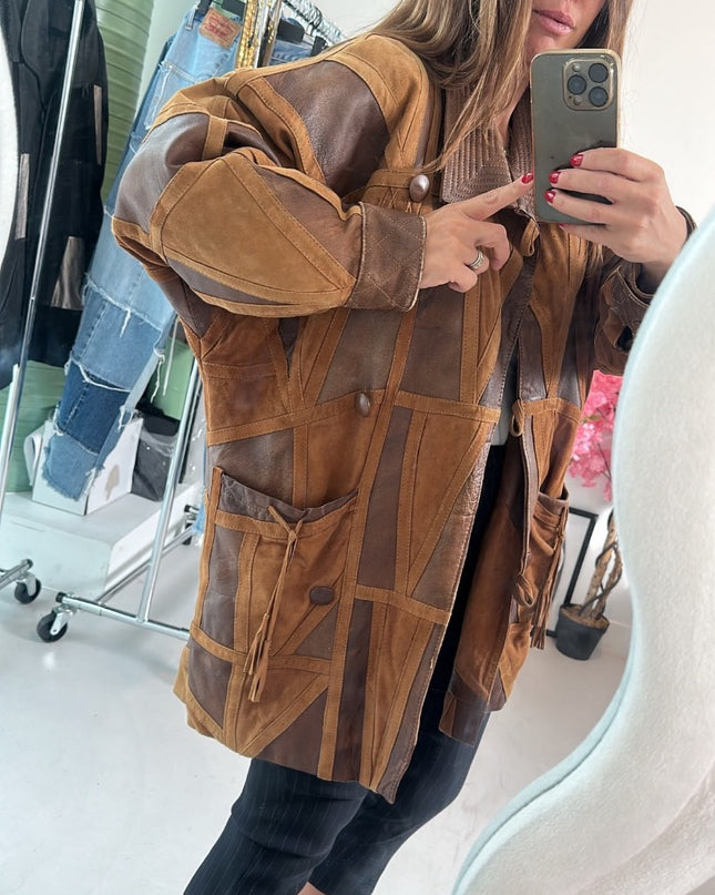 Veste patchwork marron - 1