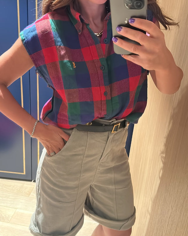 Vintage YSL Grunge Cut-Off Flannel Shirt size M - 4
