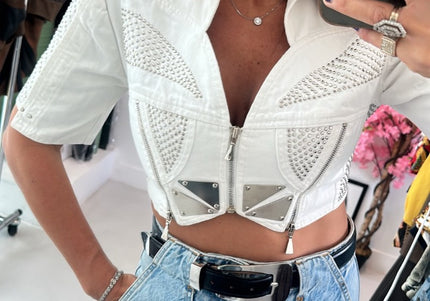 Veste courte blanche avec strass - 2