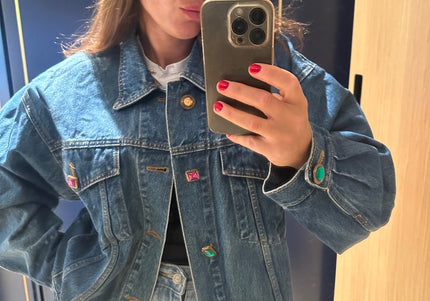 Blouson en jean boutons strass - 1