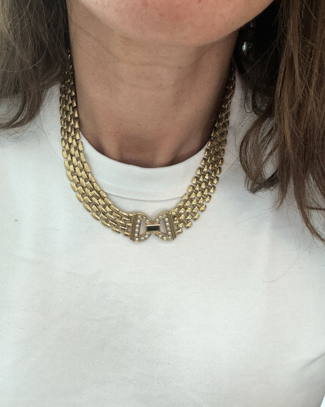Collier ras du cou plaqué or et strass - 3