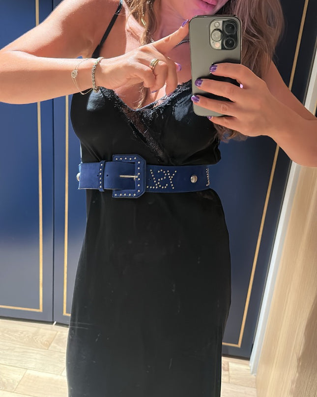 Ceinture YSL vintage bleu daim - 3