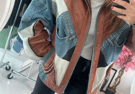 Veste biker bimatière 90' - 2