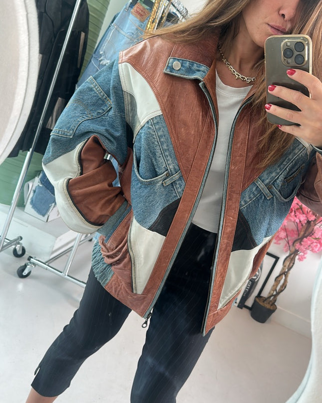 Veste biker bimatière 90' - 2