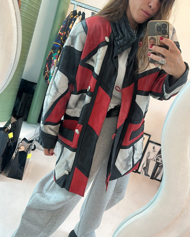 Manteau cuir tricolore vintage