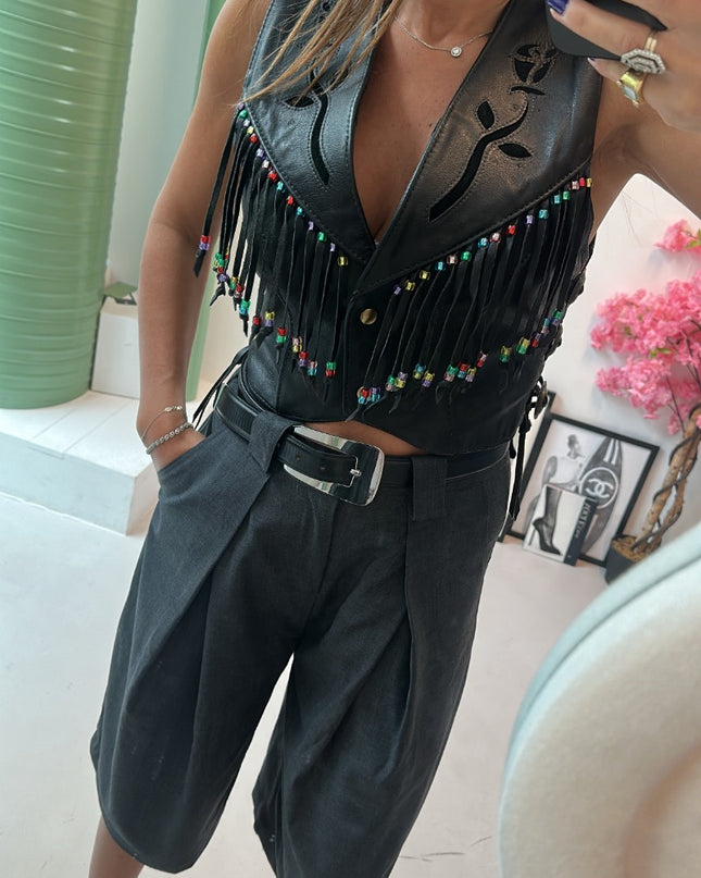 Top gilet en cuir custom femme - 1