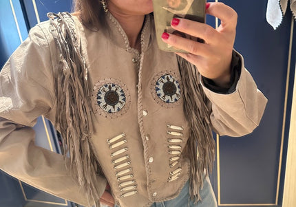 Manteau en cuir à franges style western vintage - 2