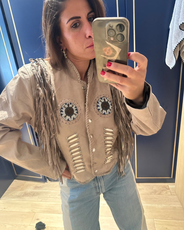 Manteau en cuir à franges style western vintage - 2