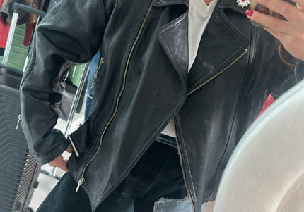 Veste en cuir vintage 90s style biker - 3