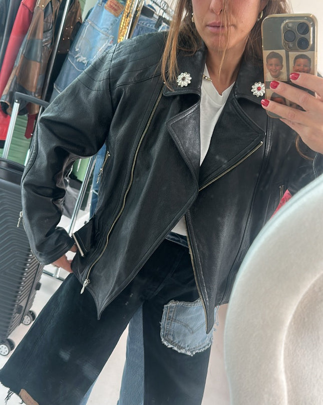 Veste en cuir vintage 90s style biker - 3