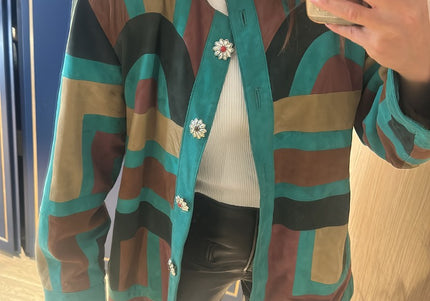 Veste imprimée en daim cuir marque Valentino taille 40 42 turquoise - 1
