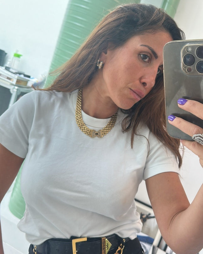 Collier ras du cou plaqué or et strass - 1