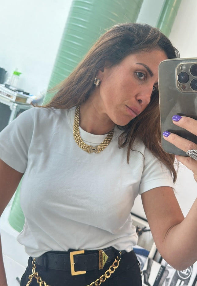 Collier ras du cou plaqué or et strass - 1