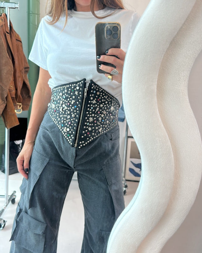 Ceinture en cuir vintage à clous