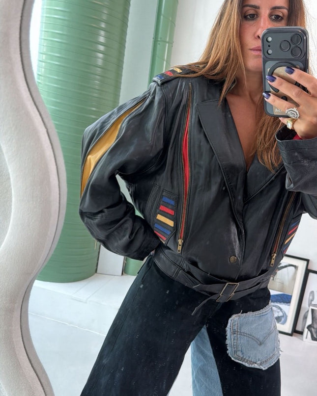 Veste Cuir années 80 Rock vintage - 2