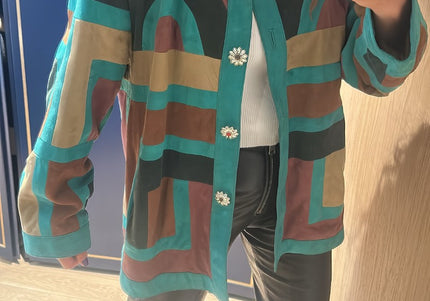 Veste imprimée en daim cuir marque Valentino taille 40 42 turquoise - 2