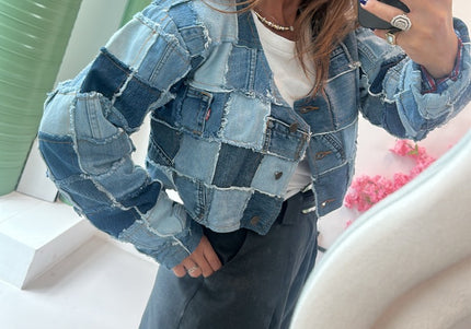 Gilet en jean patchwork taille unique - 3