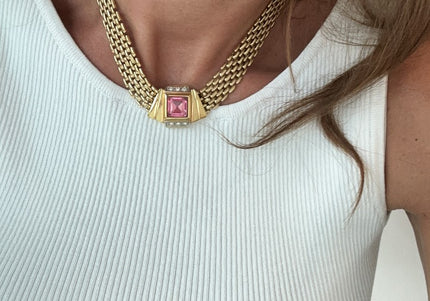 Collier Vintage pierre rose - 2