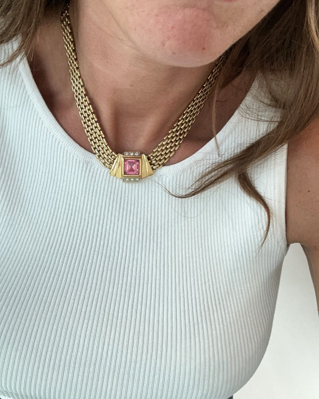 Collier Vintage pierre rose - 2