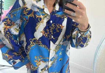 Chemisier bleu baroque vintage 44/46 - 1
