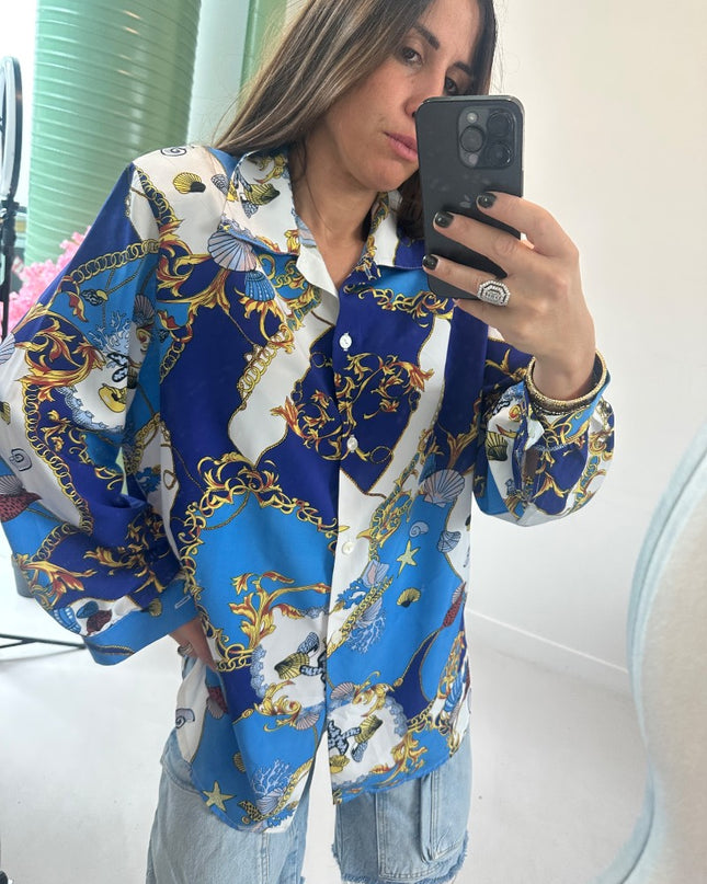 Chemisier bleu baroque vintage 44/46 - 1