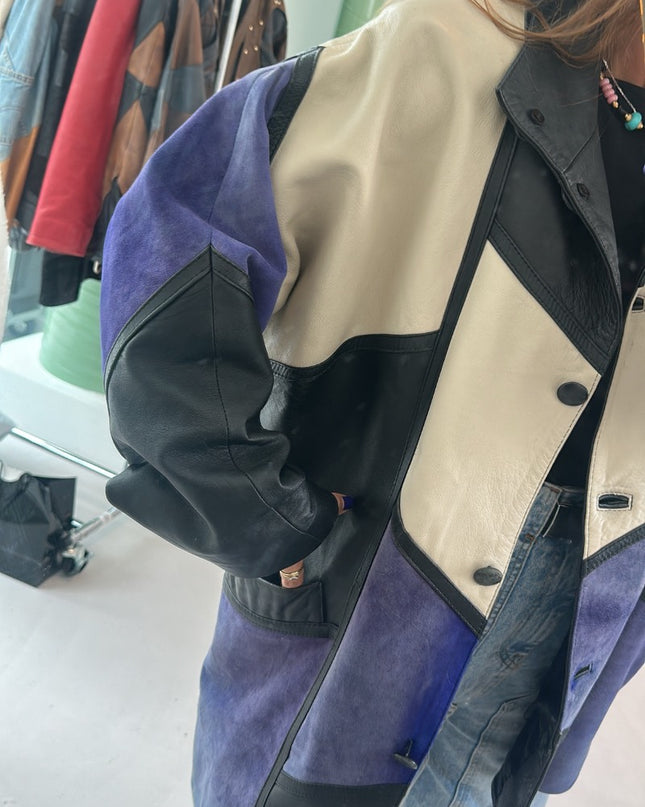 Veste en cuir vintage patchwork - 3