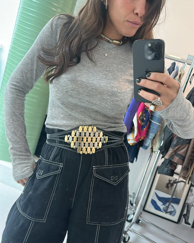 Ceinture en cuir et métal vintage