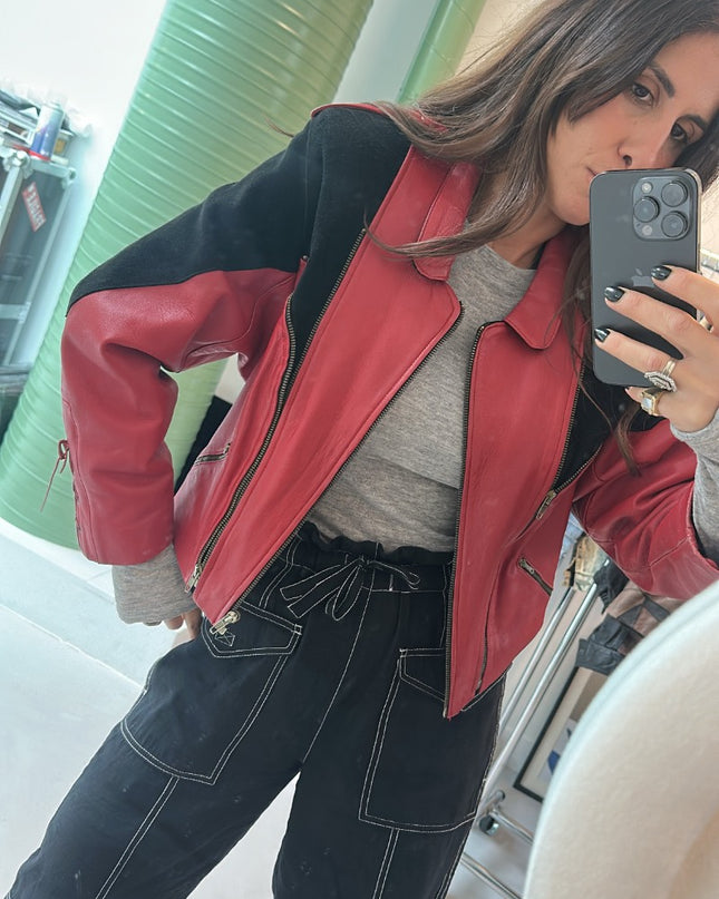 Perfecto vintage en cuir bicolore rouge