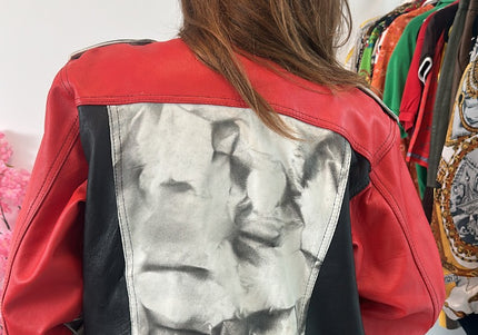 Veste en cuir vintage manches rouges - 3