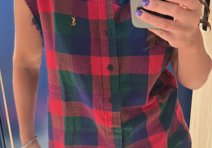 Vintage YSL Grunge Cut-Off Flannel Shirt size M - 3