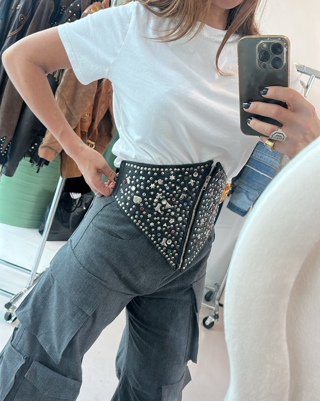 Ceinture en cuir vintage à clous