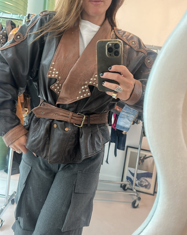 Blouson vintage 80s marron à clous