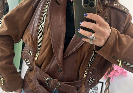 Veste en cuir vintage zébré - 1