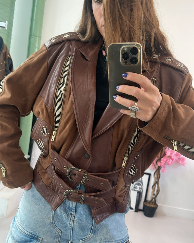 Veste en cuir vintage zébré - 1