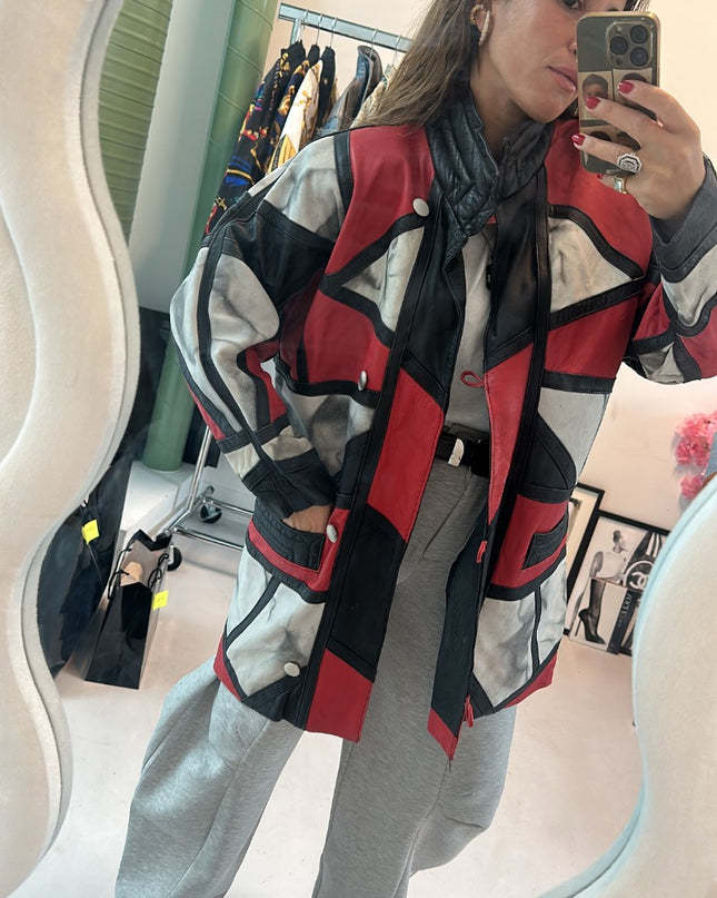 Manteau cuir tricolore vintage