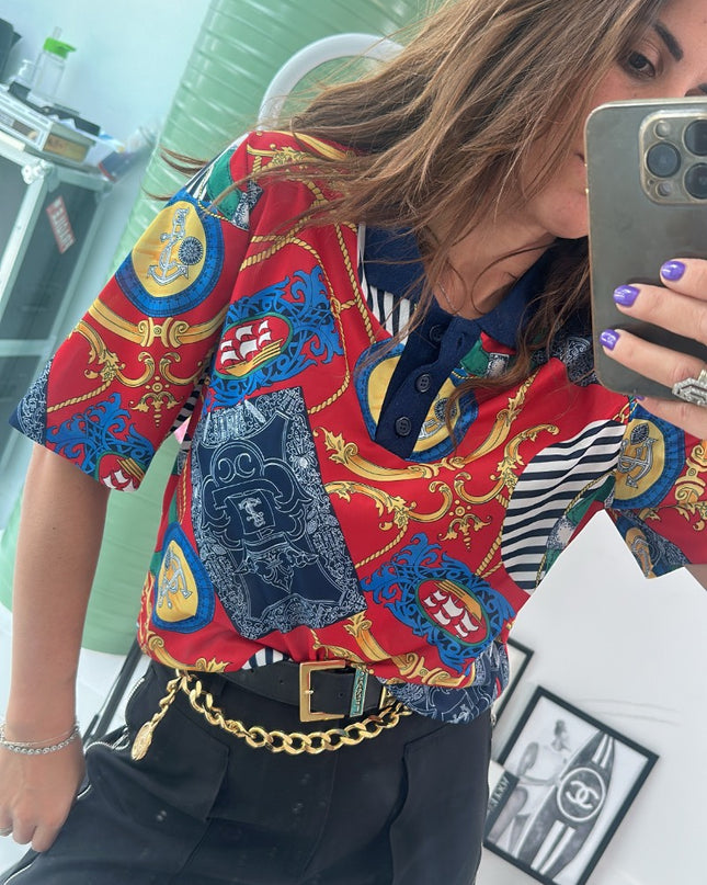 Polo con estampado marinero vintage 90s - 1