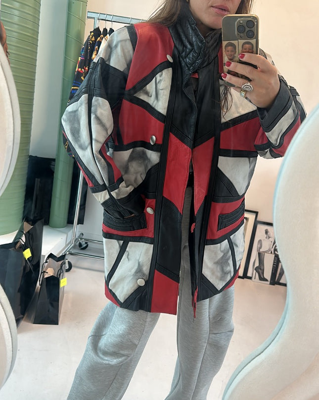 Manteau cuir tricolore vintage